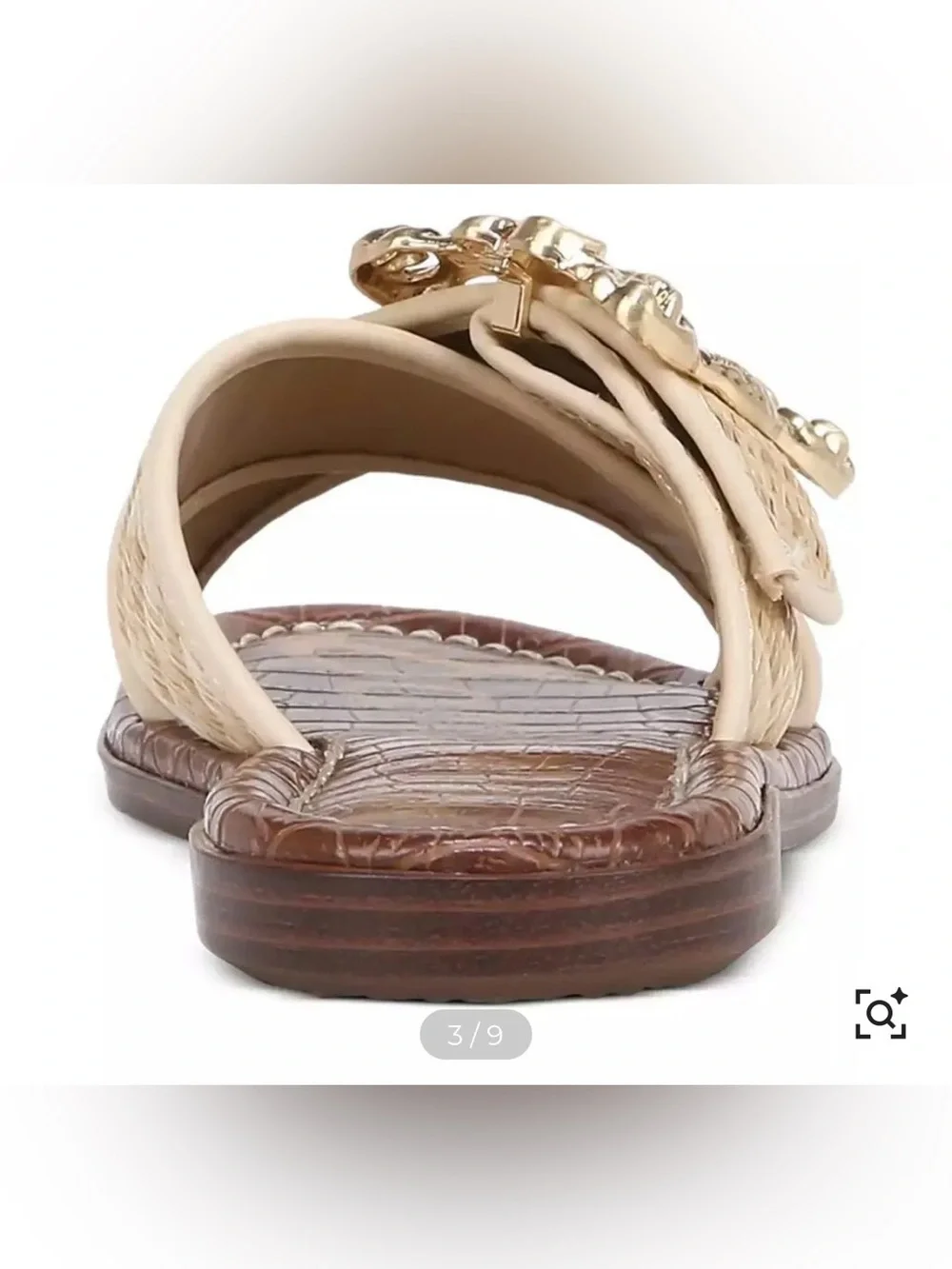 Sam Edelman Gracyn Woven Natural Crossband Slide Sandal with Gold Buckle, 5M - Picture 3 of 15